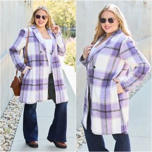 Classic Checkmate Lapel Coat - Purple